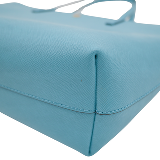Light Blue Saffiano Leather Zip Top Tote Bag