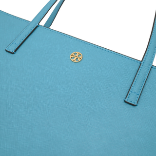 Light Blue Saffiano Leather Zip Top Tote Bag