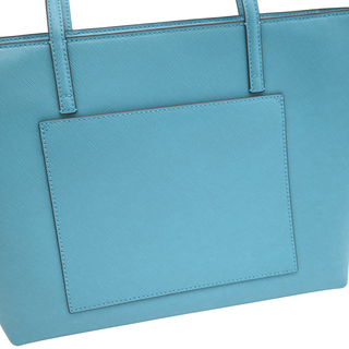 Light Blue Saffiano Leather Zip Top Tote Bag
