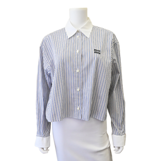 Striped Logo Embroidered Cotton Poplin Shirt
