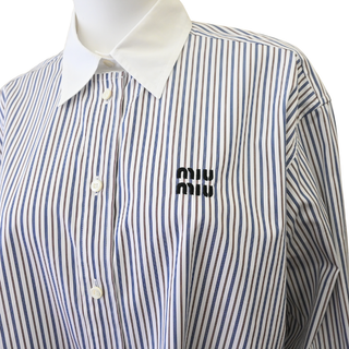Striped Logo Embroidered Cotton Poplin Shirt
