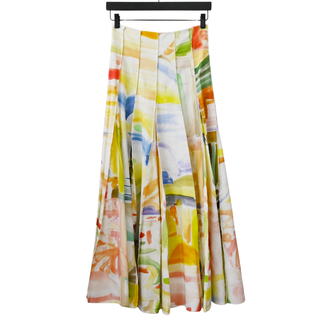 Multicolor Abstract Print Pleated Midi Skirt