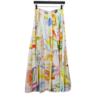 Multicolor Abstract Print Pleated Midi Skirt