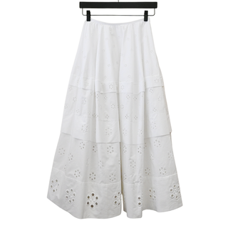 CELINE | White Floral Eyelet Cotton Tiered Maxi Skirt