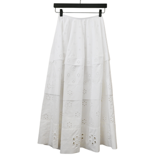 CELINE | White Floral Eyelet Cotton Tiered Maxi Skirt