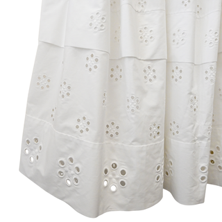 CELINE | White Floral Eyelet Cotton Tiered Maxi Skirt