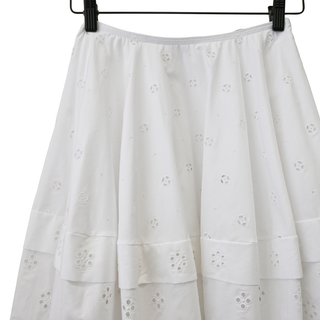 CELINE | White Floral Eyelet Cotton Tiered Maxi Skirt