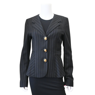 FENDI | Black Pinstripe Wool Peplum Blazer Jacket