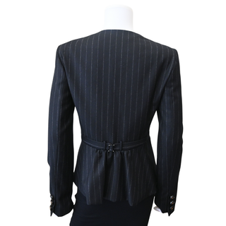 FENDI | Black Pinstripe Wool Peplum Blazer Jacket