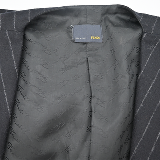 FENDI | Black Pinstripe Wool Peplum Blazer Jacket