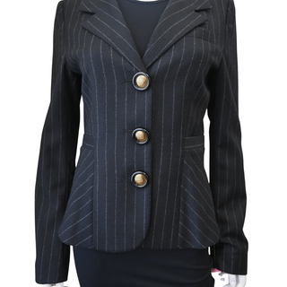 FENDI | Black Pinstripe Wool Peplum Blazer Jacket