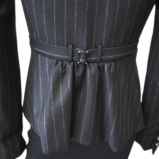 FENDI | Black Pinstripe Wool Peplum Blazer Jacket