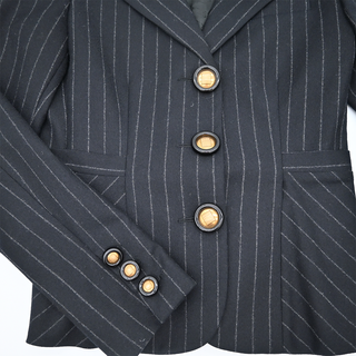 FENDI | Black Pinstripe Wool Peplum Blazer Jacket