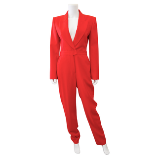 ALEXANDER MCQUEEN | Lust Red Cut-Out Wool Blazer Jumpsuit