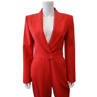 ALEXANDER MCQUEEN | Lust Red Cut-Out Wool Blazer Jumpsuit