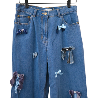 LOVESHACKFANCY | Dessa Bow Embellished Wide Leg Jeans