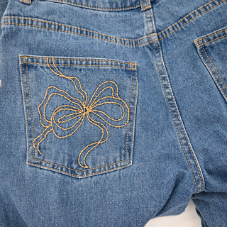 LOVESHACKFANCY | Dessa Bow Embellished Wide Leg Jeans