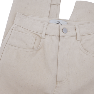 Beige Cotton Long Denim Skirt