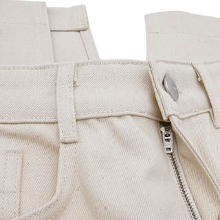 Beige Cotton Long Denim Skirt