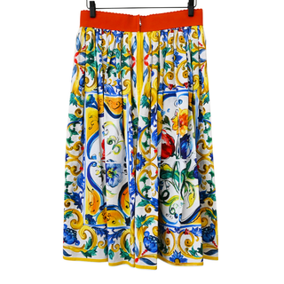 Majolica Floral Print Cotton Midi Skirt