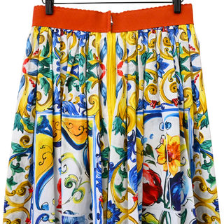 Majolica Floral Print Cotton Midi Skirt
