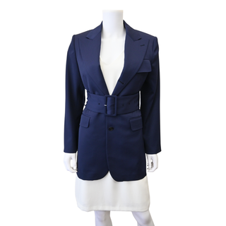 CELINE | Colonne Navy Blue Grain De Poudre Wool Jacket
