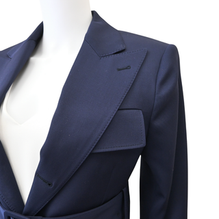CELINE | Colonne Navy Blue Grain De Poudre Wool Jacket