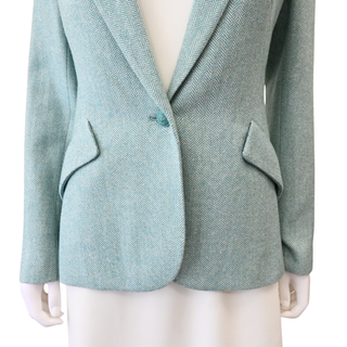 L'AGENCE | Teal Herringbone Single-Breasted Blazer