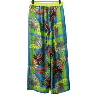 FRANCO FERRARI | Tropical Botanical Print Silk Wide Leg Pants
