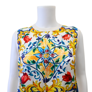 Majolica Print Silk Front Sleeveless Knit Top