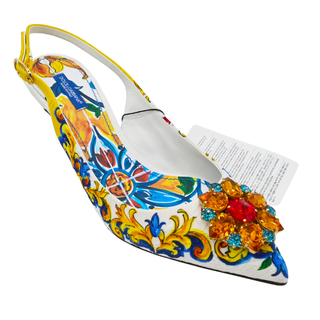 DOLCE & GABBANA | Floral Brocade Crystal Embellished Slingback Pumps