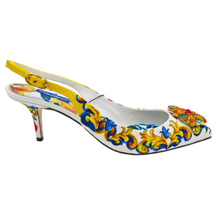 DOLCE & GABBANA | Floral Brocade Crystal Embellished Slingback Pumps