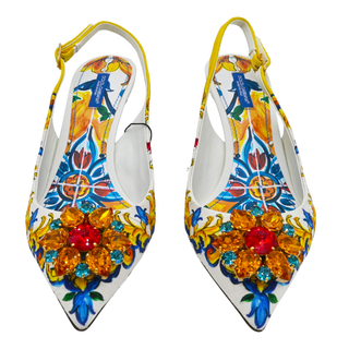 DOLCE & GABBANA | Floral Brocade Crystal Embellished Slingback Pumps