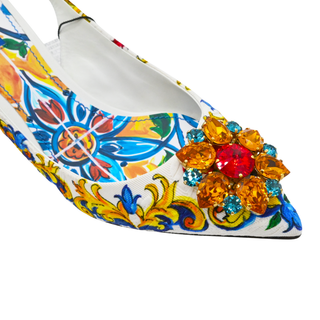 DOLCE & GABBANA | Floral Brocade Crystal Embellished Slingback Pumps