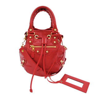 BALENCIAGA | Giant 12 Mini Pompon Red Leather Bucket Crossbody Bag