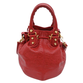BALENCIAGA | Giant 12 Mini Pompon Red Leather Bucket Crossbody Bag