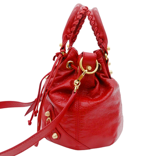 BALENCIAGA | Giant 12 Mini Pompon Red Leather Bucket Crossbody Bag