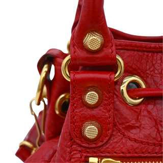 BALENCIAGA | Giant 12 Mini Pompon Red Leather Bucket Crossbody Bag