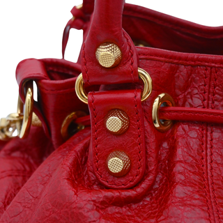 BALENCIAGA | Giant 12 Mini Pompon Red Leather Bucket Crossbody Bag
