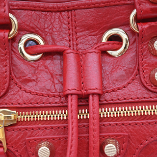 BALENCIAGA | Giant 12 Mini Pompon Red Leather Bucket Crossbody Bag