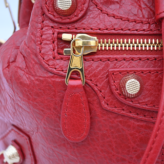 BALENCIAGA | Giant 12 Mini Pompon Red Leather Bucket Crossbody Bag