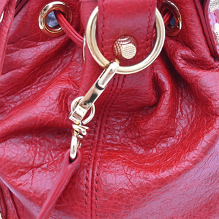BALENCIAGA | Giant 12 Mini Pompon Red Leather Bucket Crossbody Bag