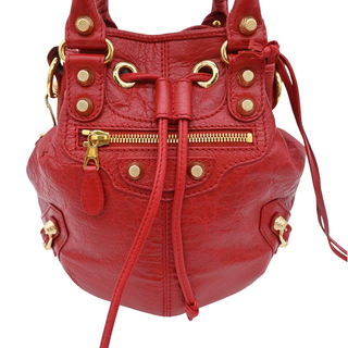 BALENCIAGA | Giant 12 Mini Pompon Red Leather Bucket Crossbody Bag