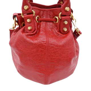 BALENCIAGA | Giant 12 Mini Pompon Red Leather Bucket Crossbody Bag