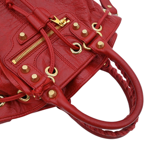 BALENCIAGA | Giant 12 Mini Pompon Red Leather Bucket Crossbody Bag