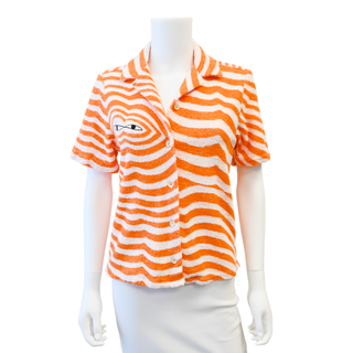 THE ELDER STATESMAN | Wavy Stripe Terrycloth Button Front Shirt