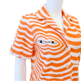 THE ELDER STATESMAN | Wavy Stripe Terrycloth Button Front Shirt