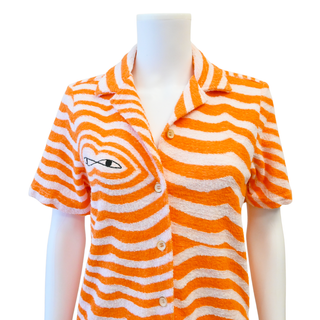 THE ELDER STATESMAN | Wavy Stripe Terrycloth Button Front Shirt