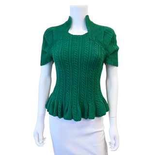 OSCAR DE LA RENTA | Green Cashmere Cable Knit Peplum Sweater