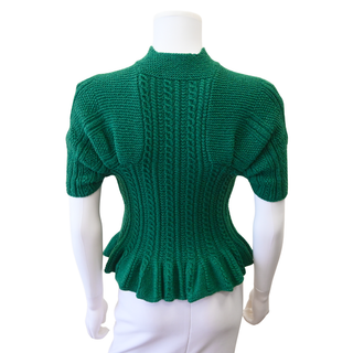 OSCAR DE LA RENTA | Green Cashmere Cable Knit Peplum Sweater